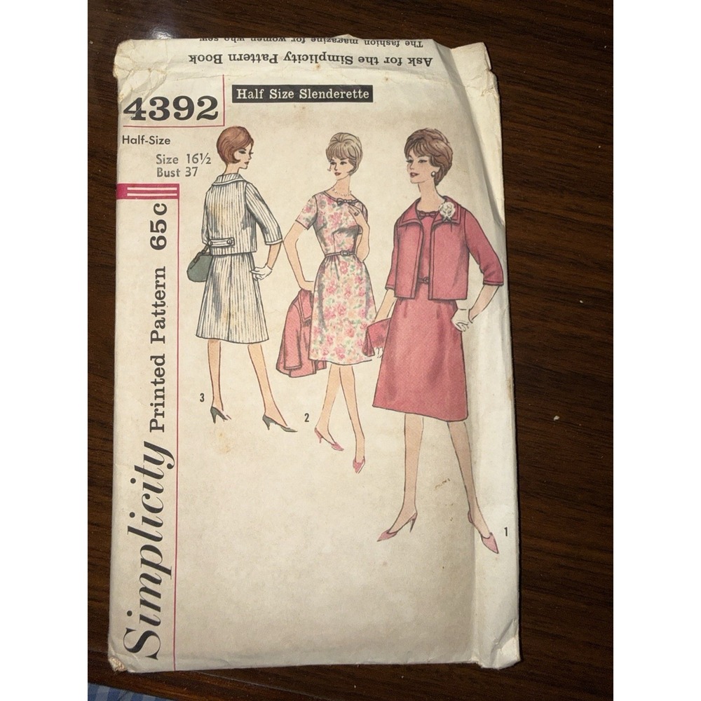 60's Slenderette jacket dress pattern 4392 sz 16.5 Simplicity